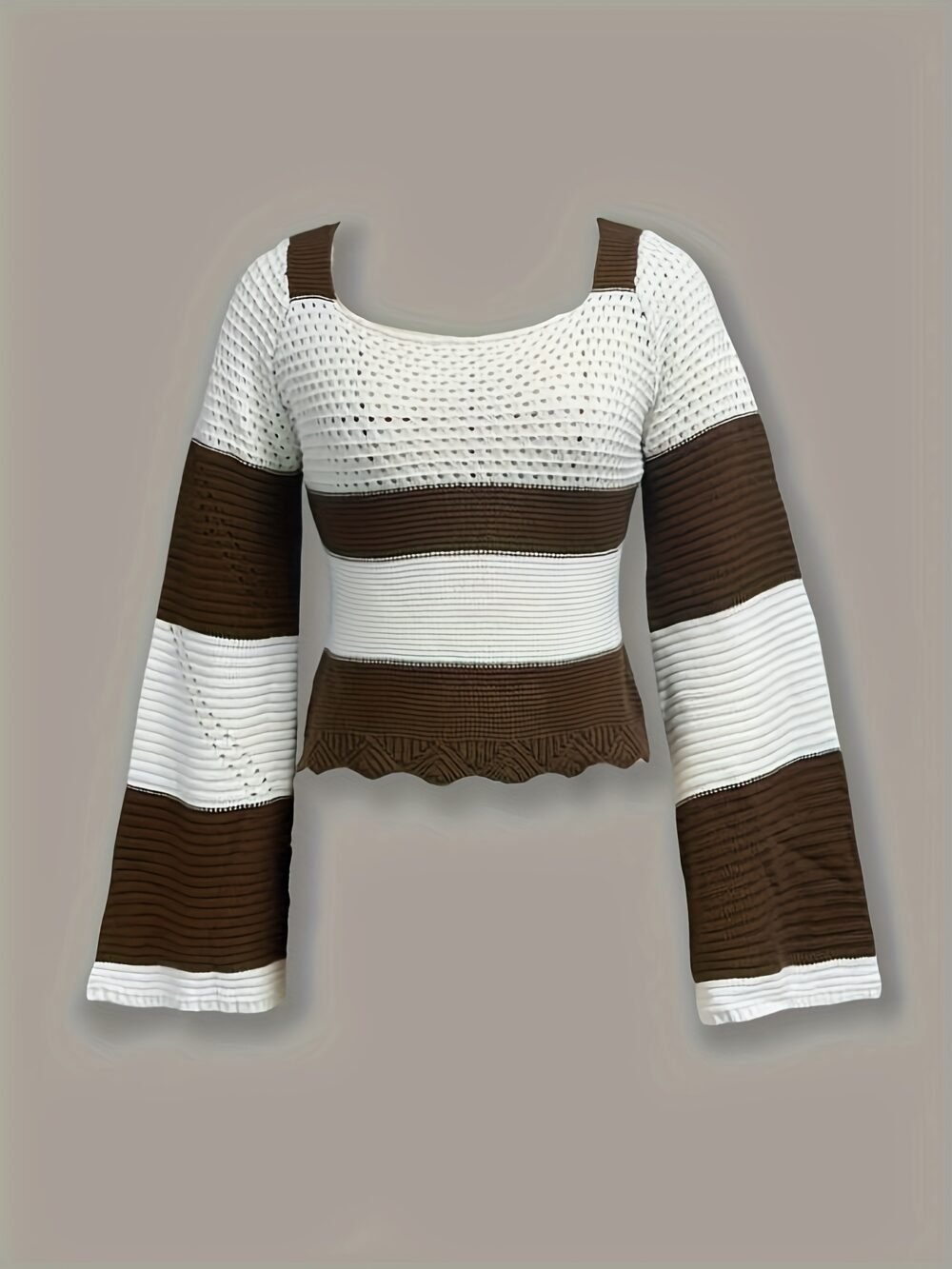 Women's Y2K Bell Sleeve Pullover Sweater – Coffee White