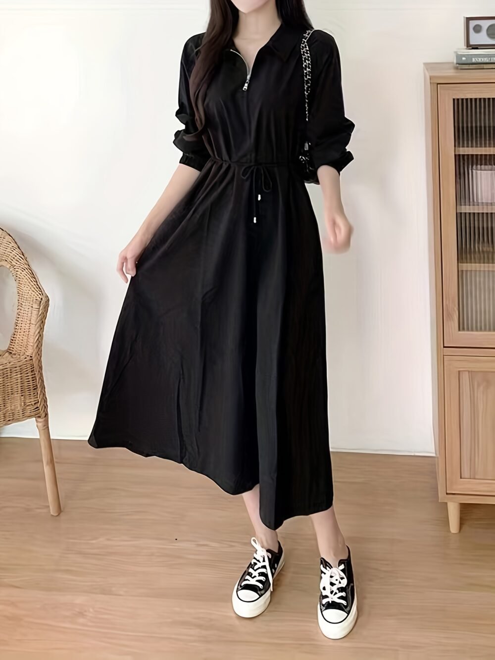 Women's Lapel Tie Waist Elegant Dress