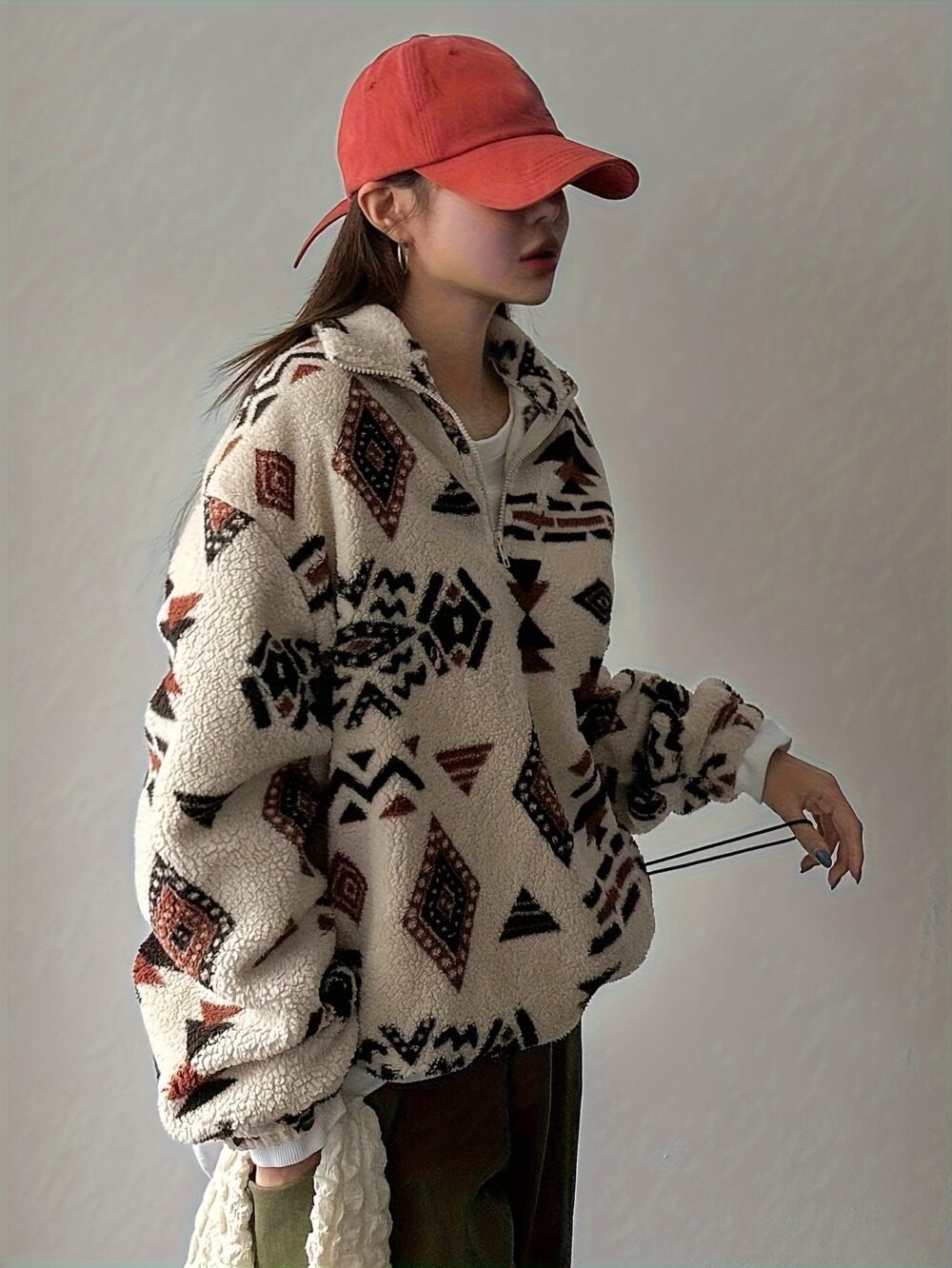 Women's Plush Sweatshirt with Zipper Neck Detail
