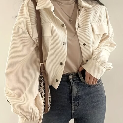 Women's Retro Corduroy Drawstring Cropped Jacket