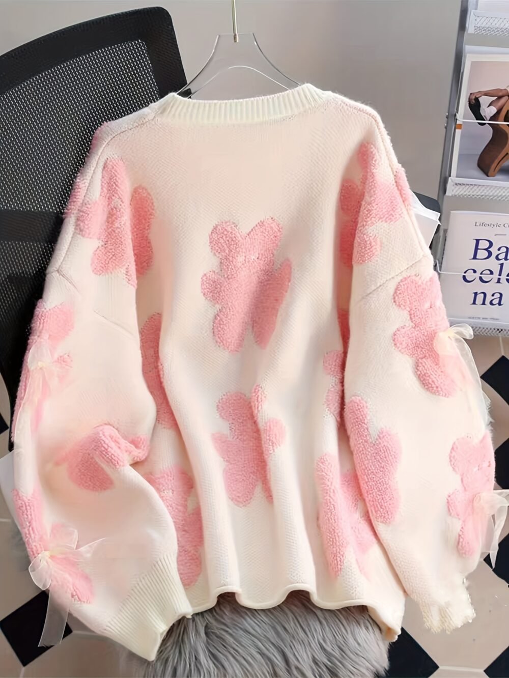 Women's Elegant Bear & Bowknot Knit Sweater – Pink