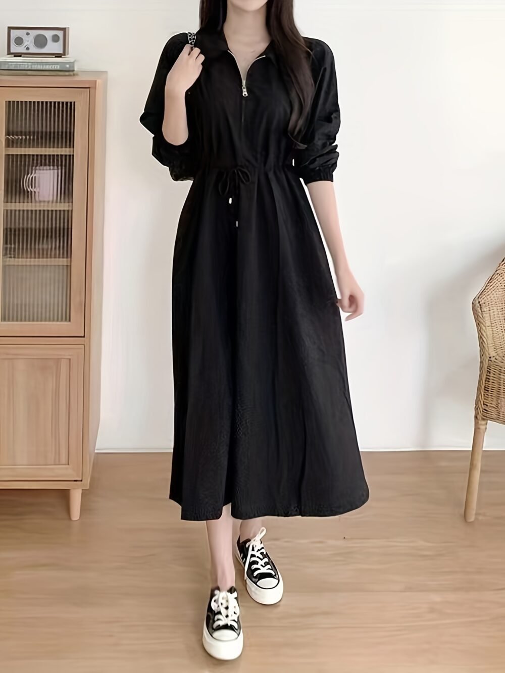 Women's Lapel Tie Waist Elegant Dress