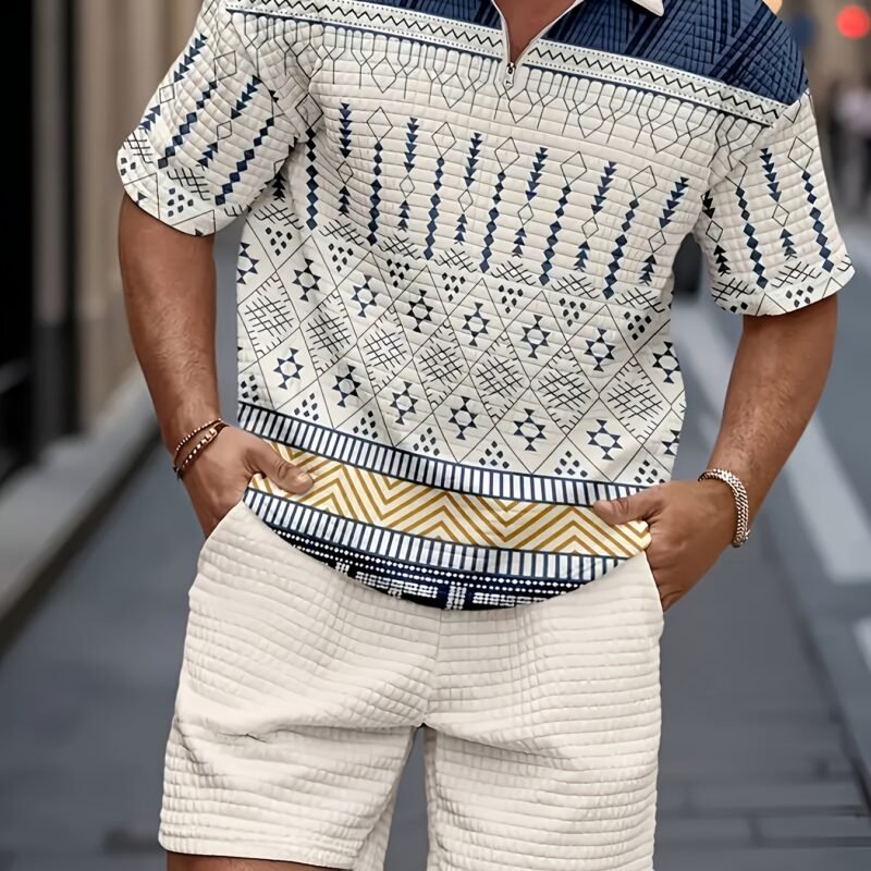 f552dbb5-9115-434c-921c-d4181777543a.jpg Men's Polo Collar Shirt & Drawstring Shorts 2-Piece Set